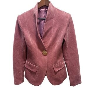NWT Commense Womens Velvet Tailored Blazer Dusty Rose Pink Gold Button S